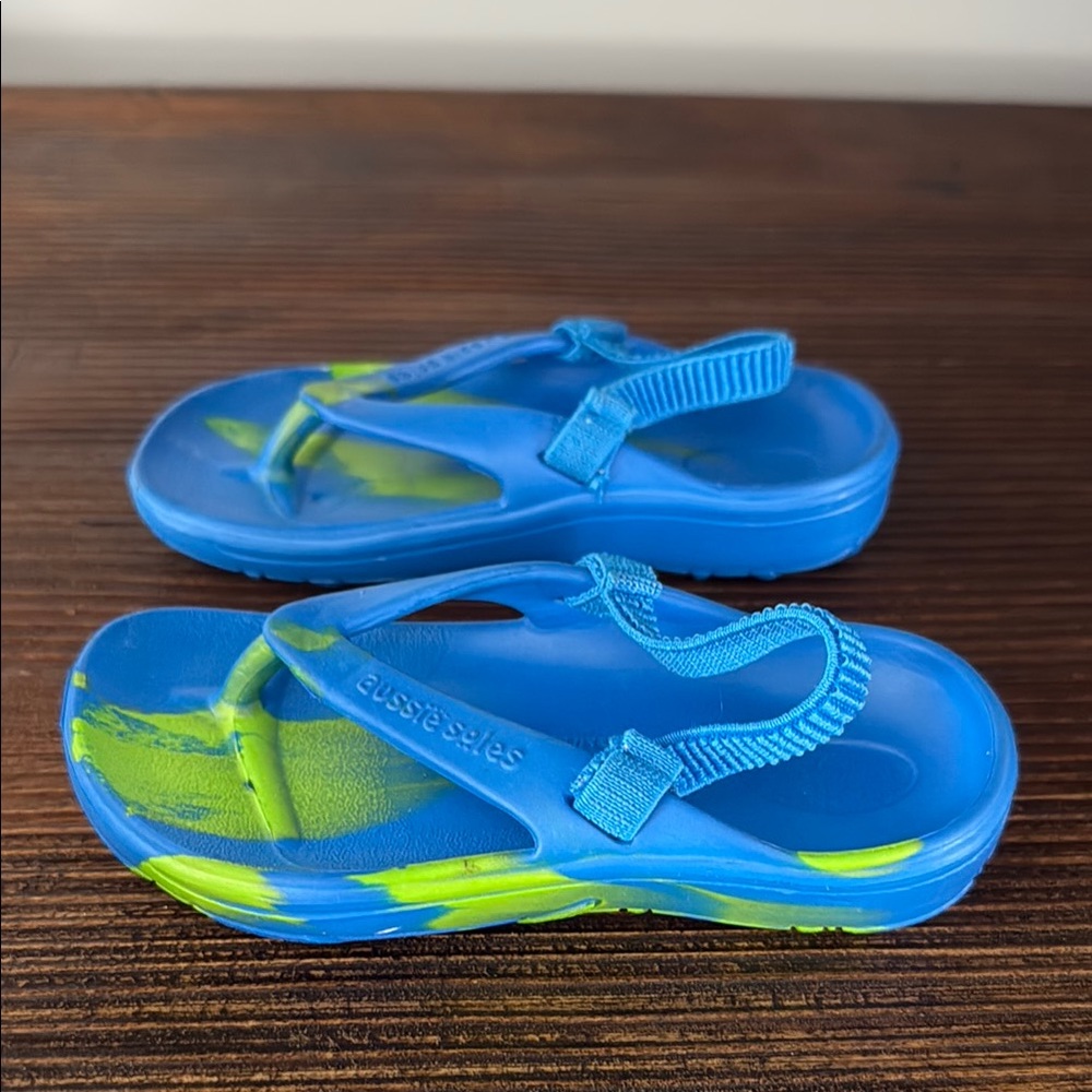 Aussie Soles “Starfish” Blue/Green Toddler Flip Flops Sandals Size 8-8.5
